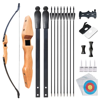 52'' Archery Recurve Bow 40LBS Hunting Arrows Set Wooden Bow for Adults Beginner - Image 1 of 4