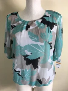 Alfani Petite Small Women's Aqua OMB Leaves Blouse Originally $69 - Picture 1 of 6
