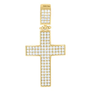 10k Yellow Gold Mens Cubic Zirconia Cross Religious Charm 2.5g Polished Pendant - Picture 1 of 3