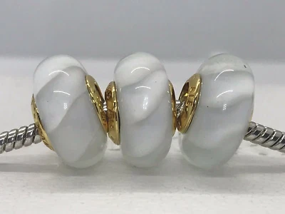 Auténtico Pandora 3 piezas Pandora plata 925 Ale brillo oro 18K plata ondas blancas Foto 1 de 4