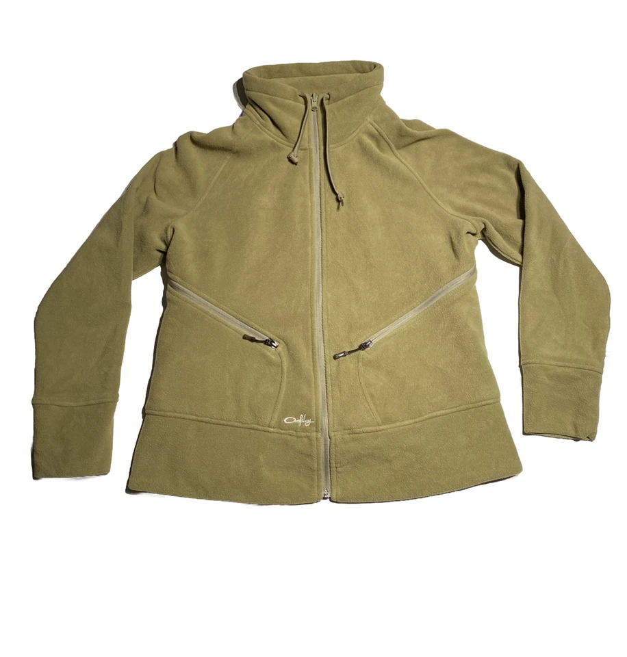 Jaqueta de lã feminina vintage Oakley Y2K XL com zíper bordada oliva - Imagem 1 de 4