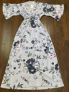 NWT! Jessica Simpson MATERNITY Faux Wrap Floral Kimono Sleeve Maxi Dress S Blue - Picture 1 of 9