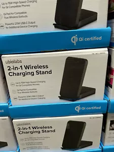 Ubio Labs 15 W 2 in 1 kabelloser Ladeständer f Qi zertifizierte Geräte Telefon Ohrhörer - Bild 1 von 4
