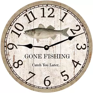 Gone Fishing Wall Clock-Bass Fishing Clock - Picture 1 of 3