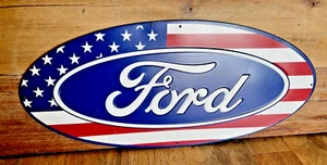 Ford American Flag Metal Sign 9.5" x 20" - Picture 1 of 4