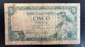 SPAIN 1954 5 PESETA NOTE - Picture 1 of 2