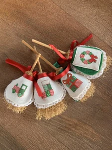 Vintage Handmade Cross Stitch Broom Christmas Tree Ornament - Picture 1 of 10