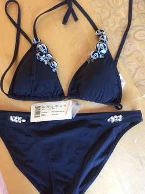 Nuevo con etiquetas Bikini Gideon Oberson Roseta Cristal Negro Talla 10 $130 ¡Precioso y Elegante! Foto 1 de 4