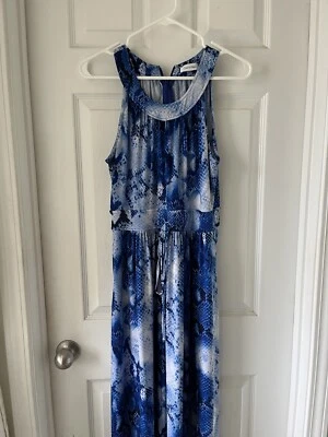 Платье макси Calvin Klein размер 4 синее белое со змеиным принтом трикотажное с высоким разрезным карманом - Изображение 1 из 4