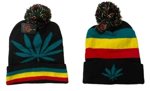 Jamaica Reggae Rasta Style Weed Kush Life Marijuana Seeds Pom Pom Knit Beani Hat - Picture 1 of 3