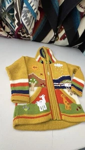 Kids Ethic Alpaca Cotton Knit Handmade In Ecuador Zip Hood Sweater Jacket Size 5 - Picture 1 of 5