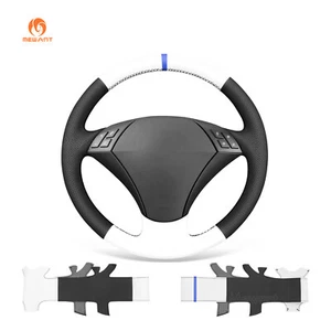 MEWANT Funda de volante de cuero sintético negro blanco para BMW E60 (Sedan) 530d E61 Touring - Imagen 1 de 10