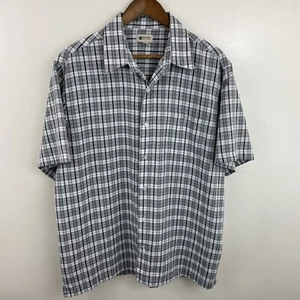 Haggar Shirt Mens Large Gray Plaid Short Sleeve Button Polyester Knit Classic - Picture 1 of 13