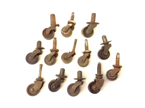 Mixed Lot Antique Non-Matching Rolling Casters Wood Brass Wheels Old Cover
