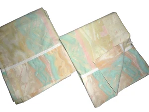 CROSCILL BRAIDED WATERCOLOR PASTEL CORAL GOLD GREEN (2) QUEEN PILLOWCASES 19X34 - Picture 1 of 5