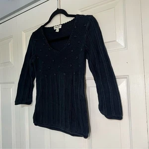 Vintage Cherokee Sweater Size Small Navy or Faded Black 3/4 Sleeve Knit Cotton - Picture 1 of 6