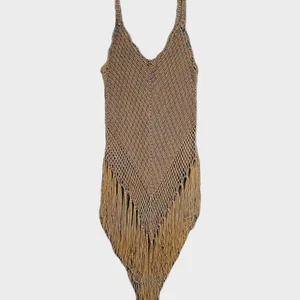 Handmade Vintage Beaded Crochet Halter Top — Gold-Tone Festival Luxe Resort S/M - Picture 1 of 8