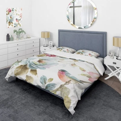Designart 'Beautiful Bird Romance I' Cottage Bedding Set - - Image 1 of 4