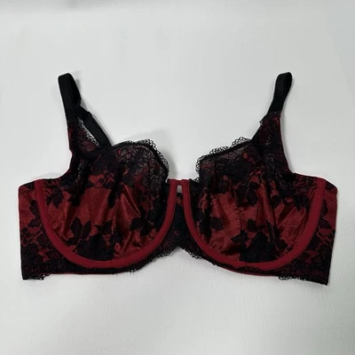 Sujetador Boudoir Torrid Curve Balconette Talla 38DD Rojo Negro Floral Encaje Sin Forro Foto 1 de 4