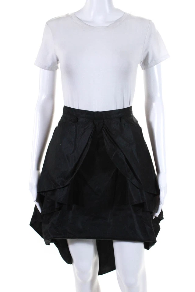 Falda Cynthia Rowley para mujer negra de algodón forrada en seda detalle drapeado alta-baja talla 0 Foto 1 de 4