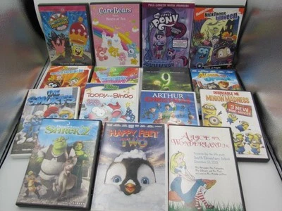 Lot of 15 Movies Kid's Animation Care Bears, My Little Pony, Spondgebob, Shrek 2 - Image 1 of 4