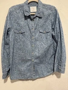 Sonoma Blouse Women XL BBlue Chambray Floral Roses Button Down Long Sleeves - Picture 1 of 5