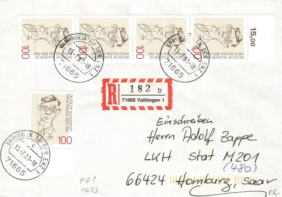 138771) Literatur Hans Fallada, Bund Nr. 1683 (5) auf Einschreiben Vaihingen - Bild 1 von 1
