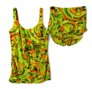 VTG Catalina Swim Suit TANKINI Retro Floral HIGH WAIST BOTTOMS Tank w/Bra SZ 14 - Picture 1 of 8