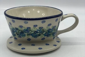 Polish Pottery Ceramic Blue Flowers Coffee Pour-over Dripper / Filter READ - Picture 1 of 11