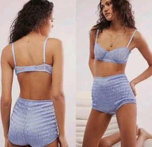 NEW FREE PEOPLE Ruched Shorties Silky High Rise Bloomer Micro Shorts Blue Large - Picture 1 of 7