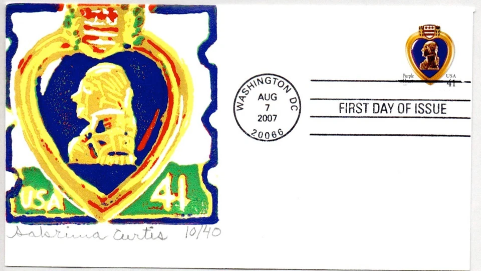#4164 MILITARY PURPLE HEART, GEORGE WASHINGTON, CURTIS BLOCK PRINT FDC *40 MADE - Image 1 of 1