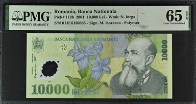 Romania Banca Nationala 10000 Lei 2001 P 112b Polymer UNC PMG 65 EPQ - Image 1 of 4