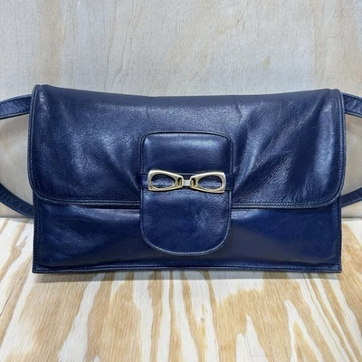 Vtg Koret Made In Spain Navy Leather Shoulder Purse - Image 1 of 4