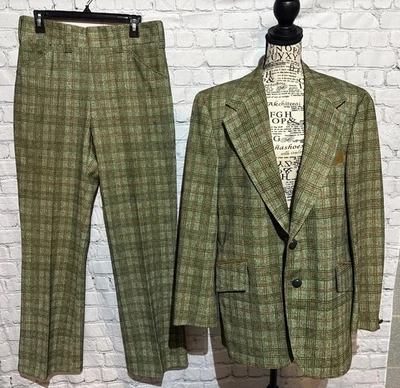 Vtg 70’s Plaid Leisure Suit Mens 40 Jacket 32x32 Pants Disco Christmas Party - Image 1 of 4