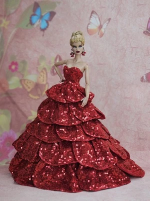 Red Flower Dress Outfit Gown For Barbie Silkstone Fashion Royalty FR Mizi Xian - Image 1 of 4