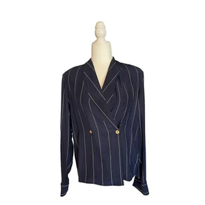 Vintage Starington Saks Fifth Avenue 100% Silk Navy Pinstripe Blazer - Picture 1 of 4