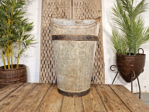Vintage French Galvanised Grape Picking Hod Garden Planter Champagne Ice Bucket Cover
