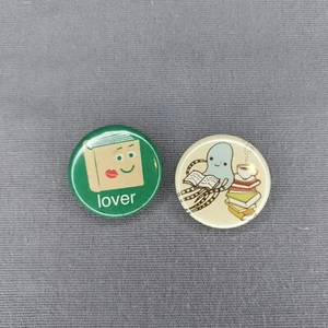 Book Lover Octupus Reading Cute 1" Buttons - Picture 1 of 2