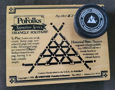 Triangle Solitaire Peg Game Puzzle Vintage 1988 "PoFolks Signature Series"  - Image 1 of 4