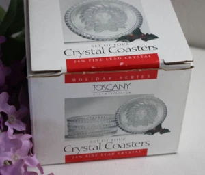 (4) VTG Toscany Crystal Holiday Christmas Wreath Coasters NIB New - Picture 1 of 6
