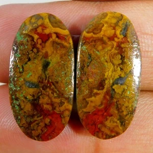22.15Cts. Natural Moroccan Seam Agate Matched Pair Oval Cabochon Loose Gemstone - Picture 1 of 3