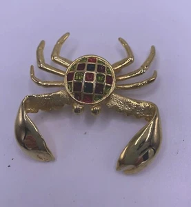 Brooch Pin Crab multicolored stones in Gold Tone - Picture 1 of 3