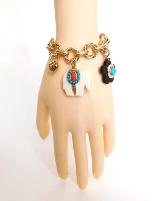 Vintage Juicy Couture White Elephant, Flower, Tiny Puffed Heart Charm Bracelet - Image 1 of 4