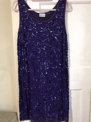 Vestido BHS Vintage Años 90 Sin Mangas Púrpura Lentejuelas Hasta la Rodilla Cambio Talla UK 14 Foto 1 de 4