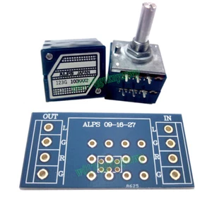 Japan ALPS Volume Control 27 Type Dual Potentiometer 100K RK27 Round shaft + PCB - Picture 1 of 4