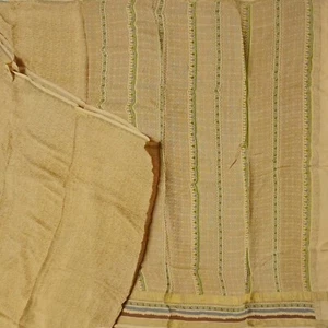 Vintage Beige Sarees 100% Pure Crepe Silk Printed Zari Border Sari 5YD Fabric - Picture 1 of 6