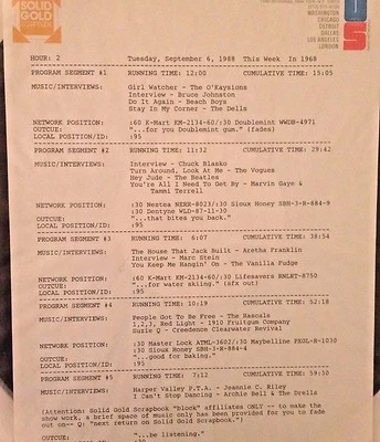 RADIO SHOW:9/6/88 THIS WK 68! VOGUES, VANILLA FUDGE, RASCALS, CCR, BEATLES,DELLS - Image 1 of 2
