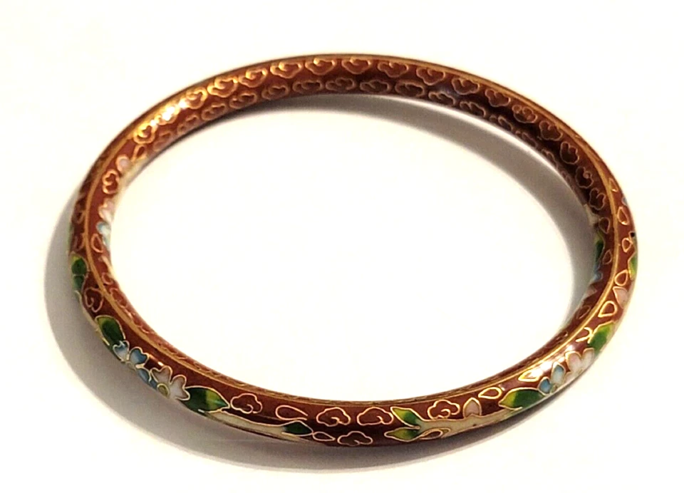 Brazalete Brazalete Cloisonne Vintage Rojo-Verde/Dorado/Azul Flores Asiáticas Foto 1 de 4