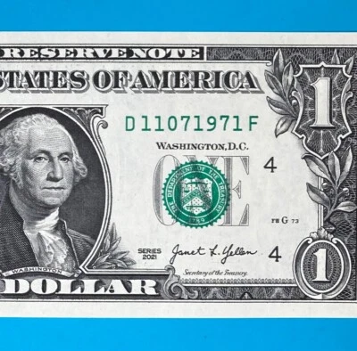 November 7, 1971 / 11 July 1971 : D 11071971 F $1 One Dollar Bill BIRTHDAY *UNC* - Image 1 of 4