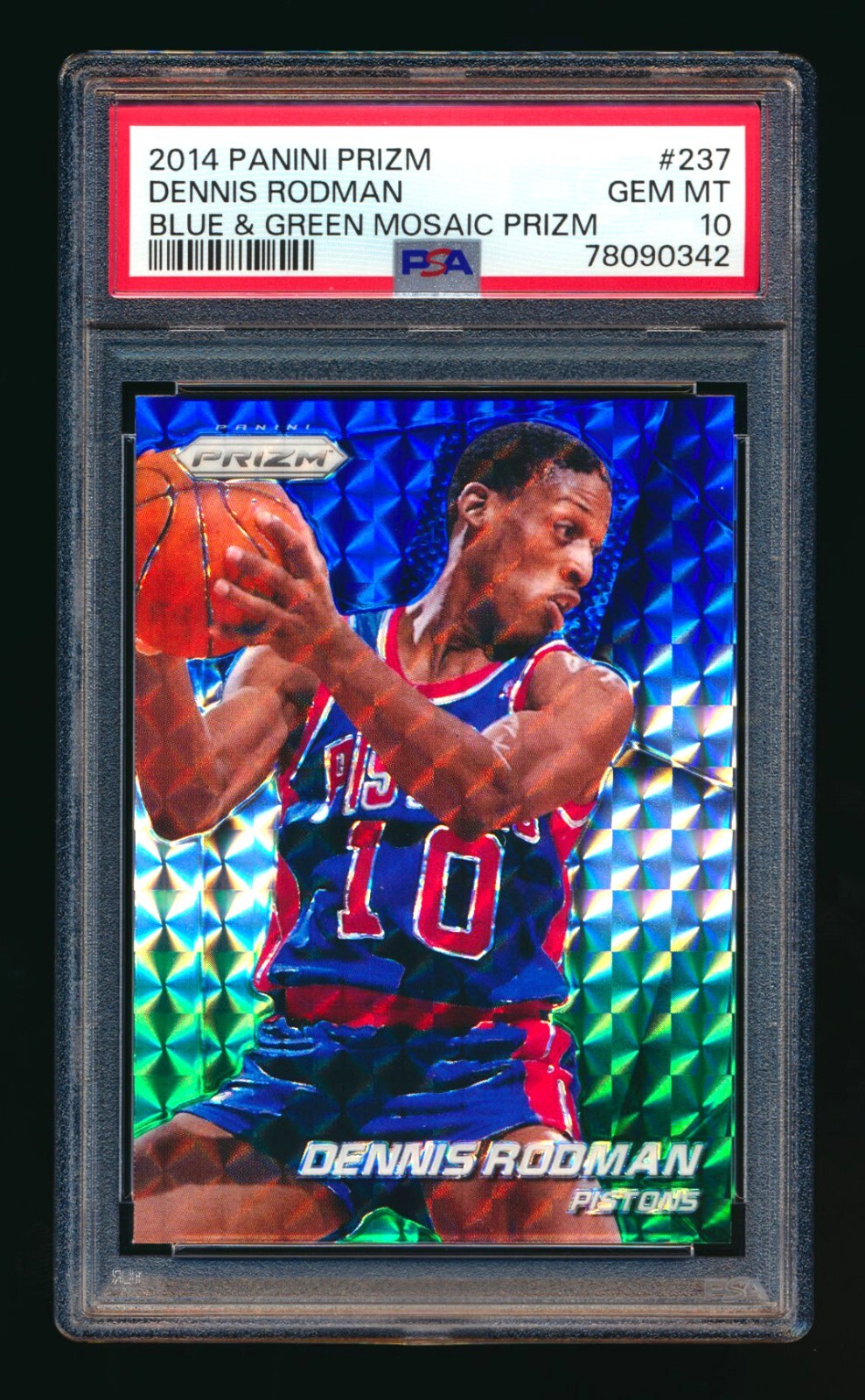 2014-15 PANINI PRIZM #237 DENNIS RODMAN BLUE GREEN MOSAIC PSA 10 GEM! LOW POP 3!